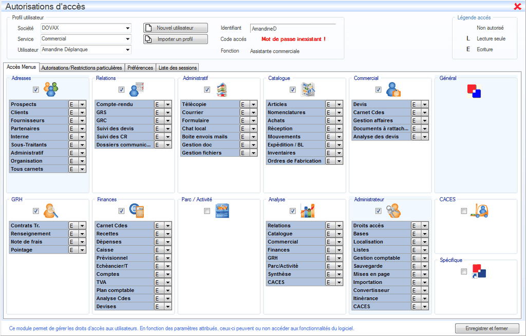 Interface du Module Administrateur