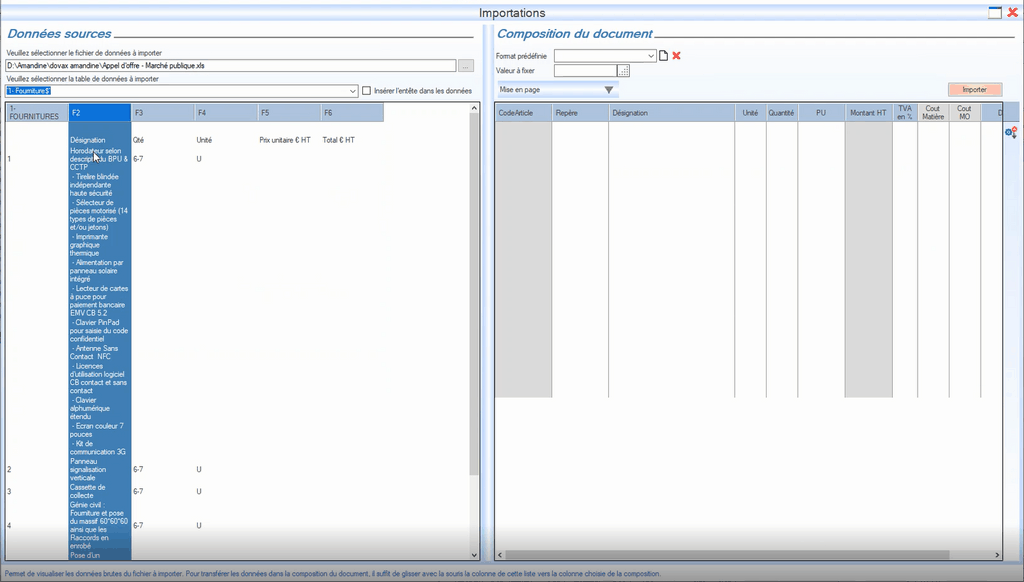 Interface du module finance