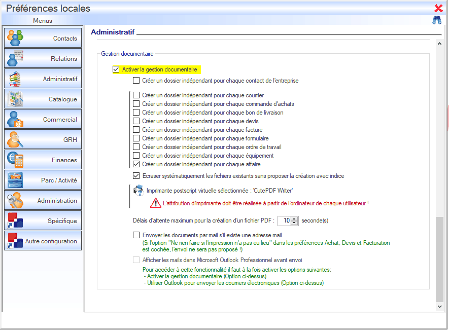 Interface du Module Outils