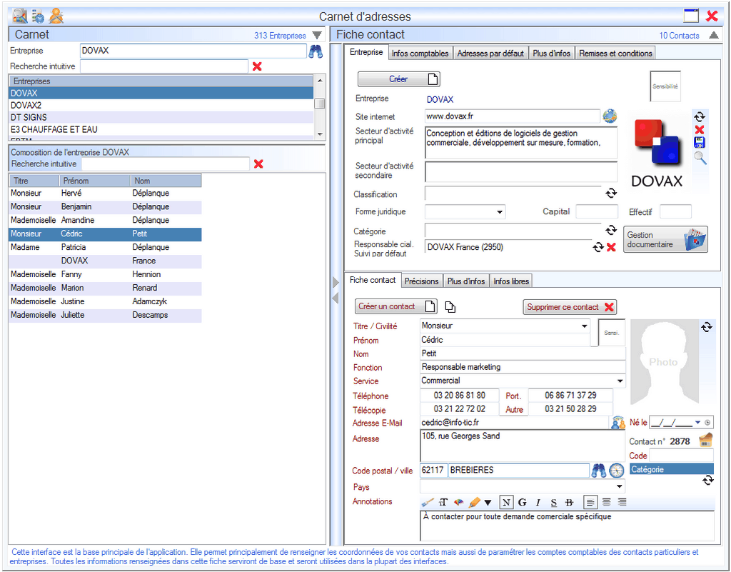 Interface Module Carnet d'adresses