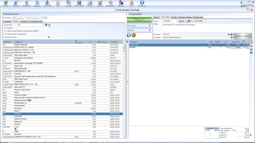 Interface du Module Catalogue