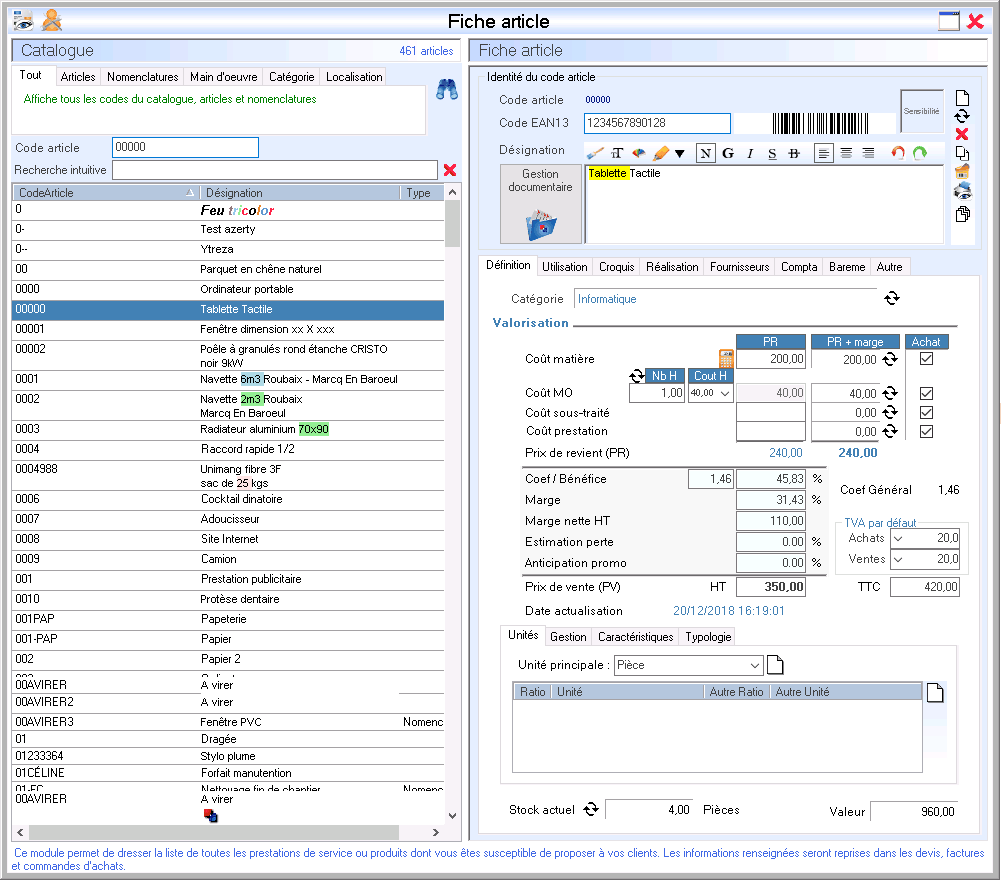 Interface du Module Catalogue