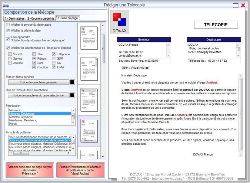 Module Correspondre Interface du Module Correspondre pour réaliser une télécopie