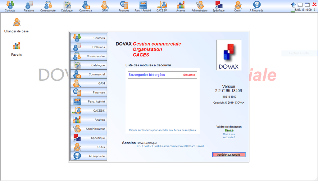 capture d'écran de DOVAX logiciel de gestion commerciale