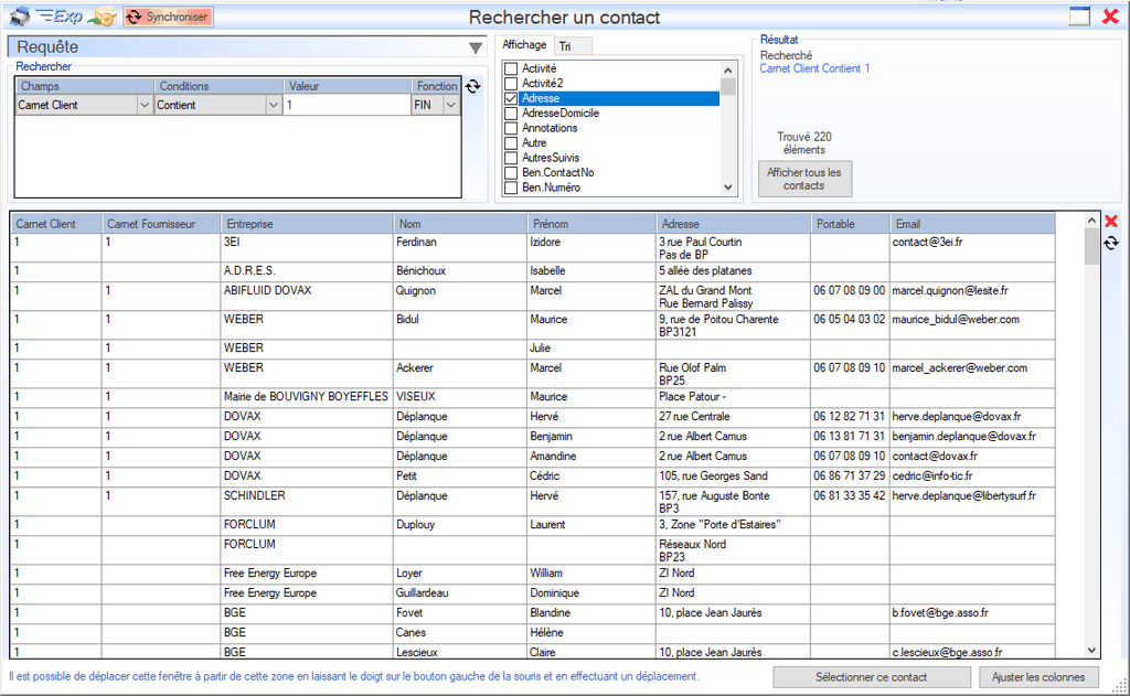 Interface Module Carnet d'adresses