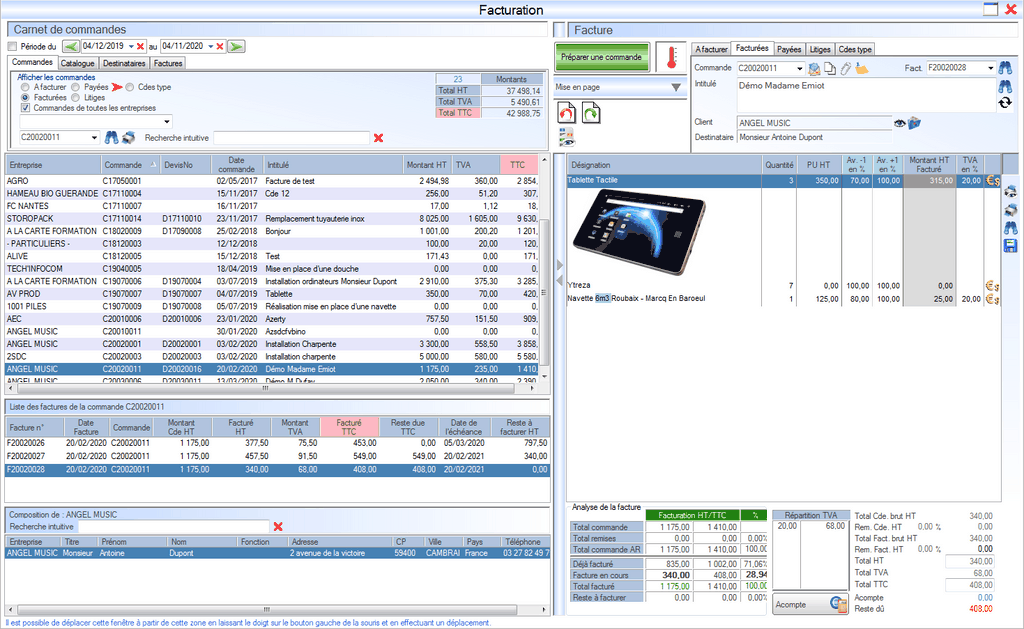Module Finance Interface du Module Finance
