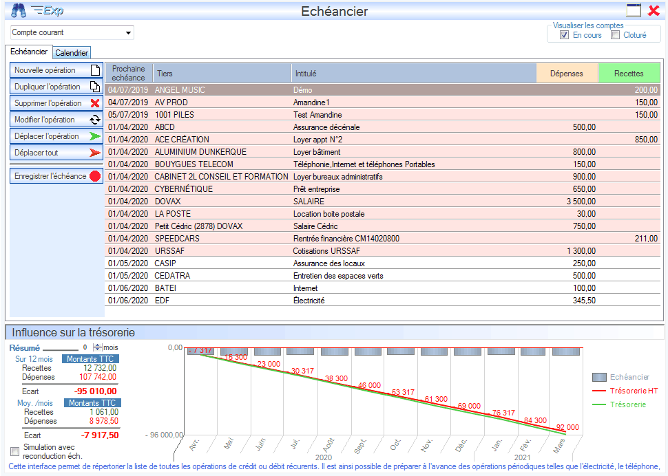 Échéancier Interface du Module Finances
