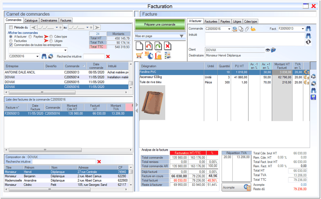 Interface du module des finances