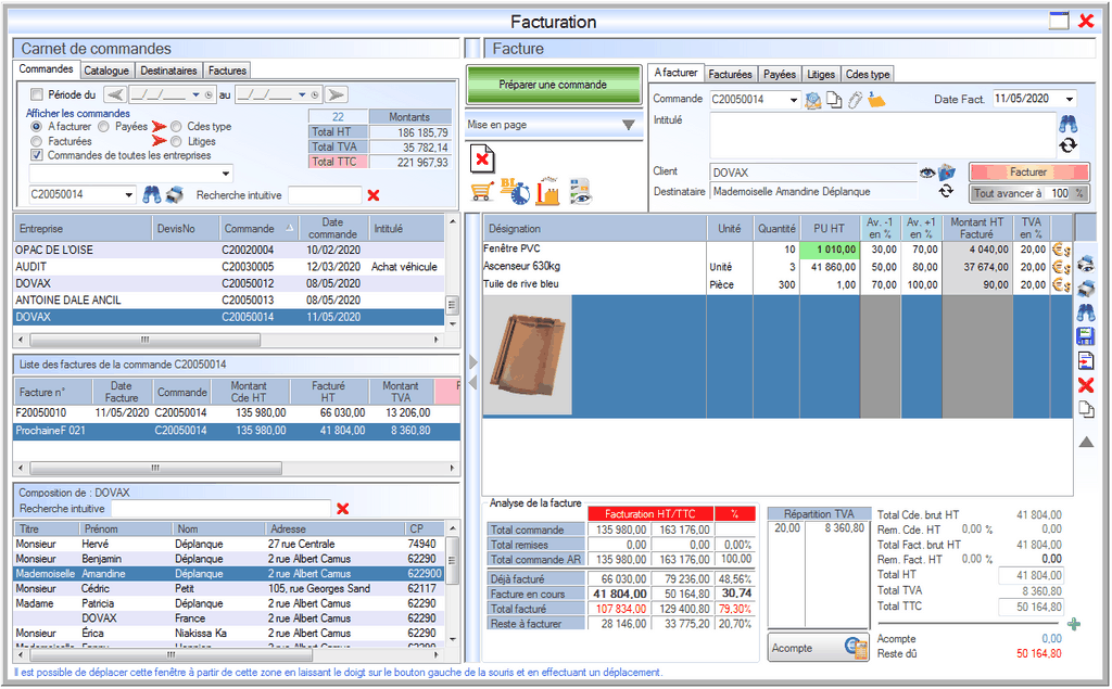 Interface du module des finances