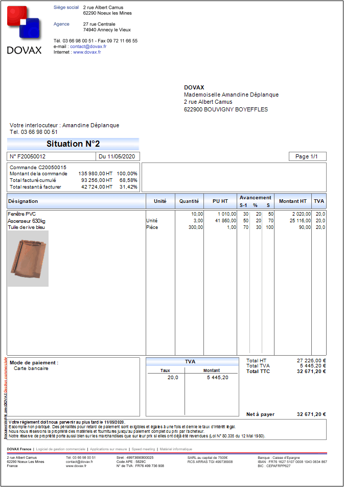 Interface du module des finances