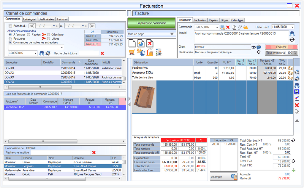 Interface du module des finances