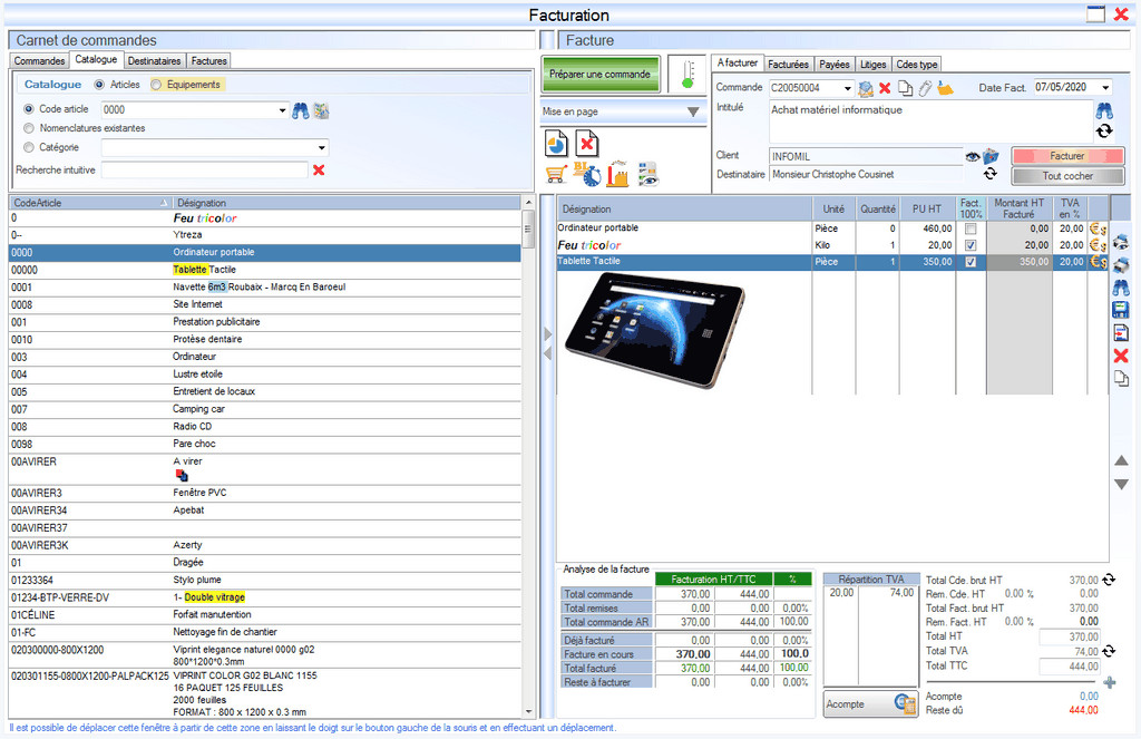 Interface du module des finances