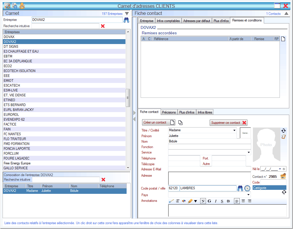 Interface Module Carnet d'adresses