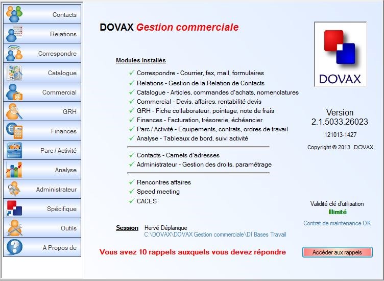 Interface du Module “A propos de”