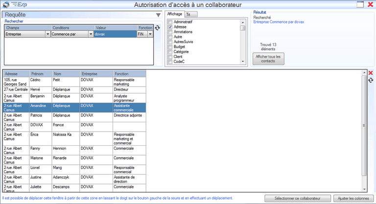 Rechercher un collaborateur Interface du Module Administrateur