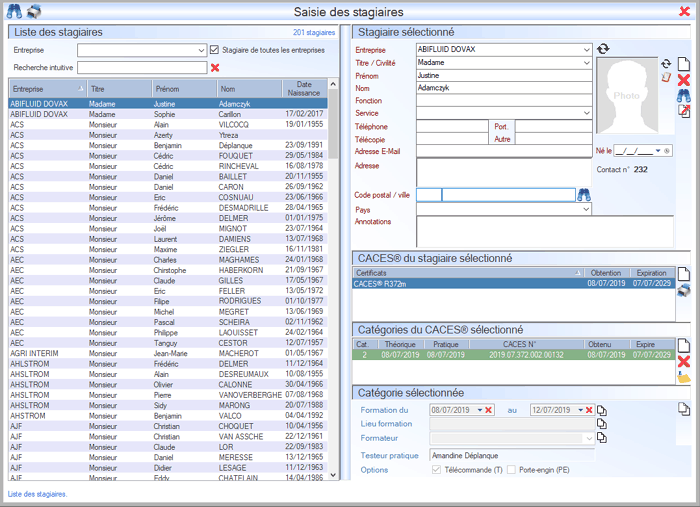 Module CACES Interface du Module CACES