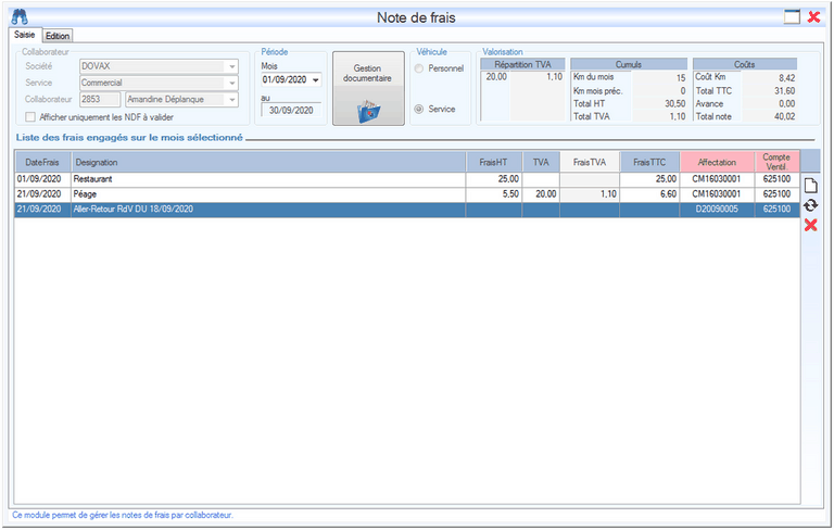 Fiche de renseignements Interface du Module GRH