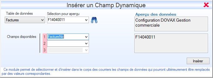 Interface du Module Correspondre pour réaliser un courrier