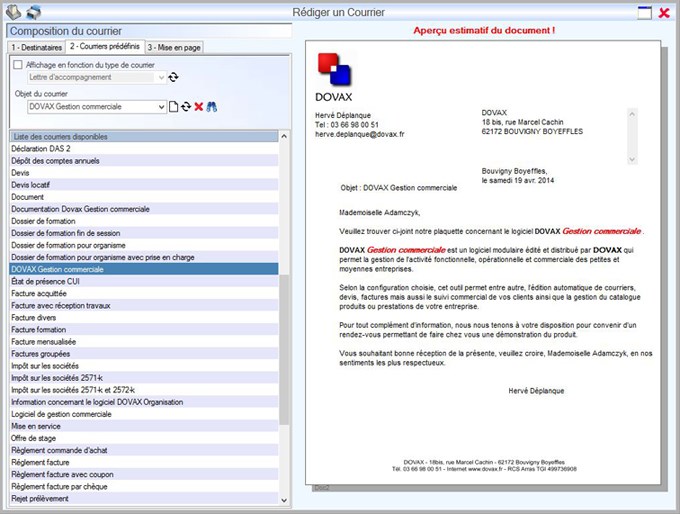 Interface du Module Correspondre pour réaliser un courrier