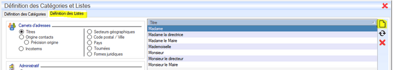 Listes et catégories Interface du Module Administrateur