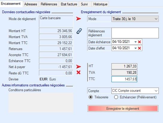 enregistrer une retenue de garantie