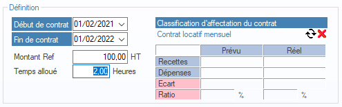 définition des dates de contrat et classification Interface de l'application DOVAX pour définir les dates de contrat