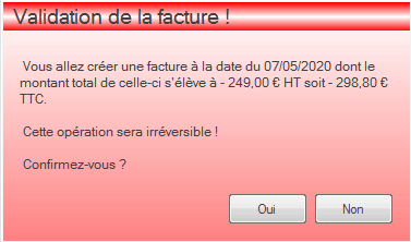 Validation de la facture Interface du module des finances