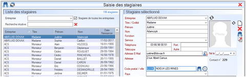 Création des stagiaires Interface du Module CACES