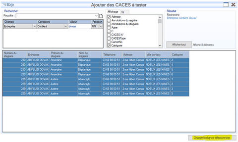 Interface du Module CACES