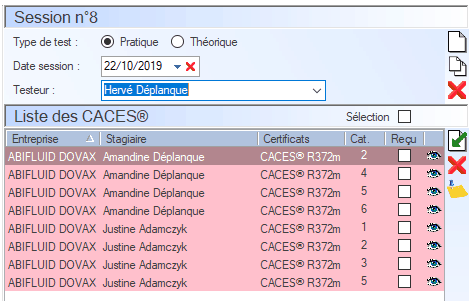 Interface du Module CACES