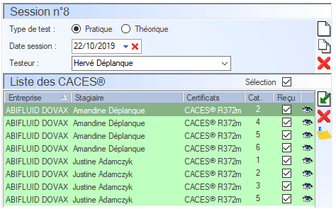 Interface du Module CACES