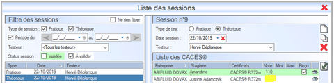 Interface du Module CACES