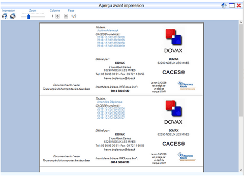 Interface du Module CACES