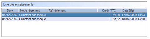 interface DOVAX liste des encaissements