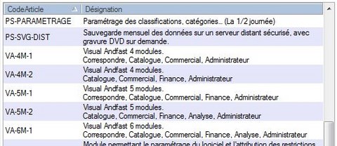 Interface du Module Catalogue