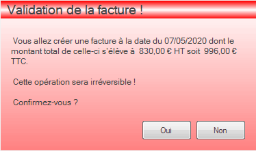 Validation d'une facture d'acompte Interface du module des finances