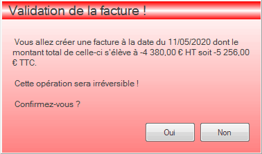Valider la facture d'avoir Interface du module des finances