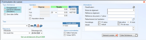Créer une échéance Interface du Module Finances