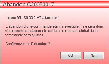 Abandon du reste d'une commande à facturer Interface du module des finances