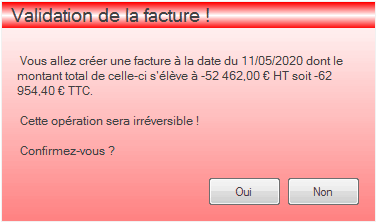 Validation d'une facture d'acompte Interface du module des finances
