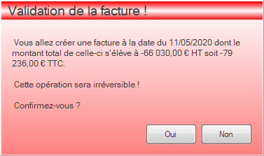 Validation de la facture Interface du module des finances