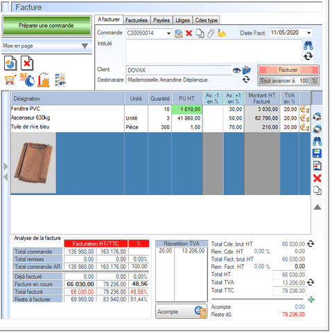 Interface du module des finances