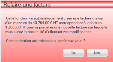 Refaire une facture Interface du module des finances