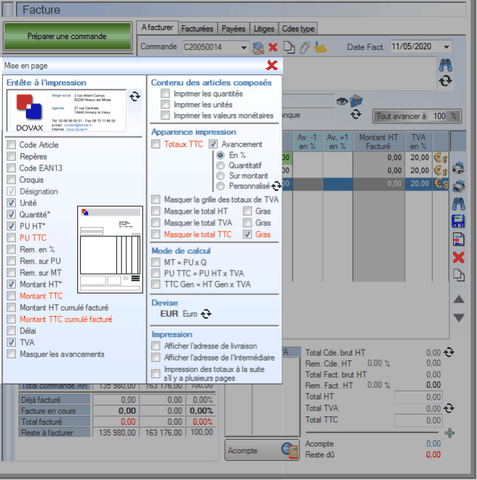 Interface du module des finances