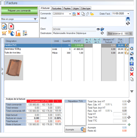 Interface du module des finances