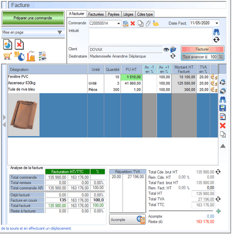 Interface du module des finances