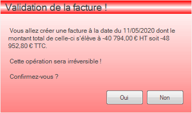 Validation de la facture Interface du module des finances
