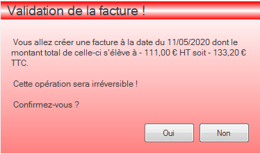 Validation d'une facture d'acompte Interface du module des finances