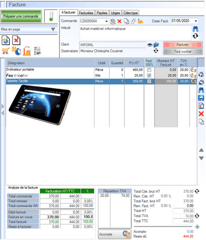 Interface du module des finances