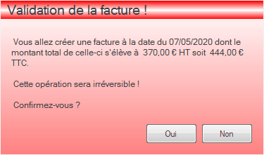 Validation d'une facture d'acompte Interface du module des finances